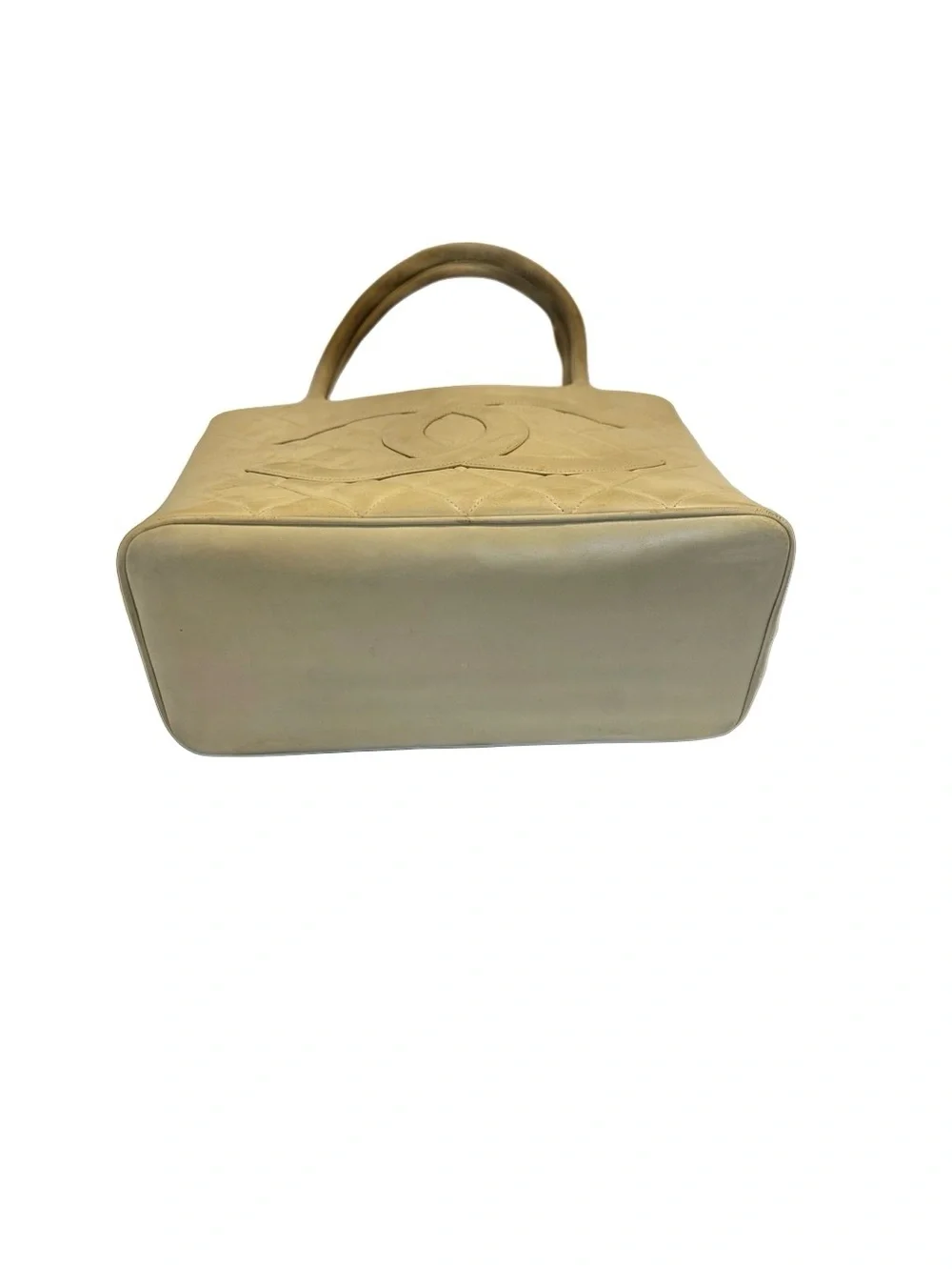 CHANEL Medallion Quilted CC Leather Shoulder Tote in Light Beige